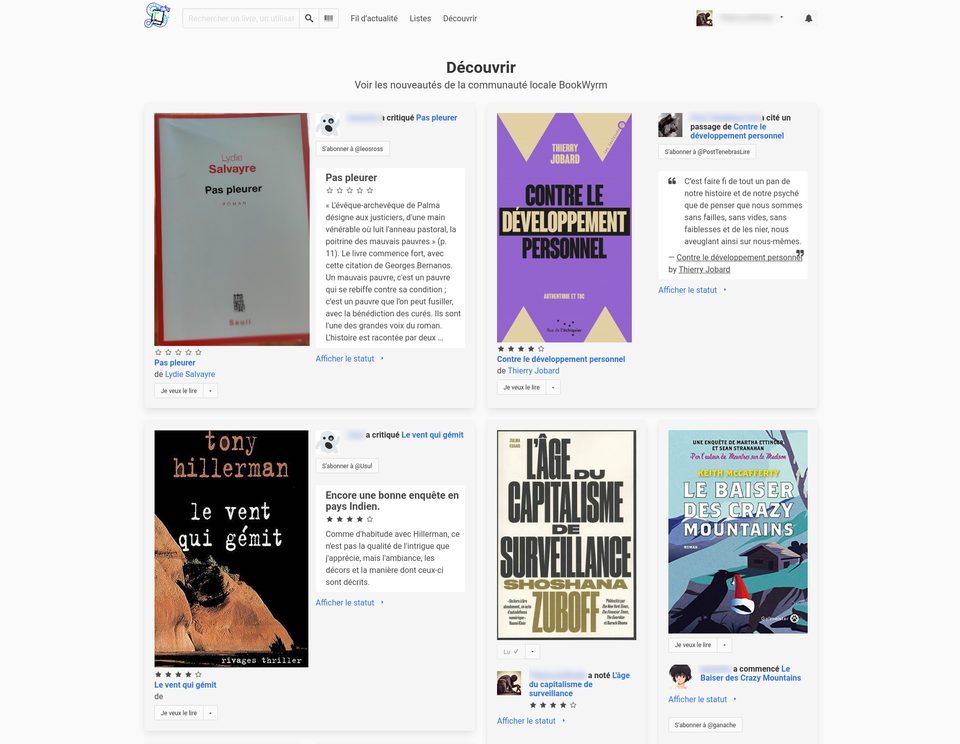 Bookwyrm, une alternative (libre et décentralisée) à Goodreads et Babelio